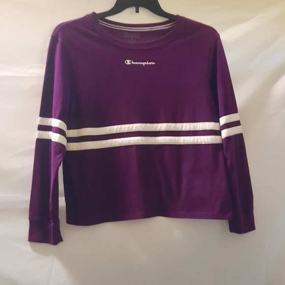 Champion Pullover Purple White Longer Crop long sleeve sweatshirt Large - Picture 1 of 6